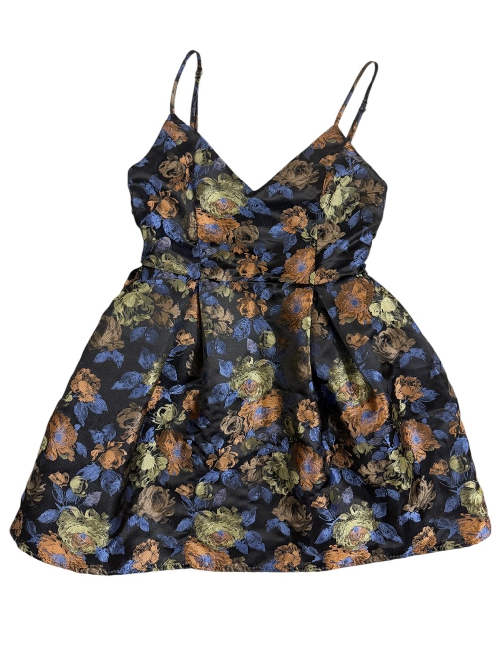 Lalavon Floral Jacquard mini tube Dress - Blue, Gold & Olive sm